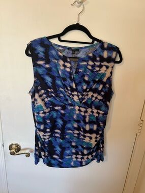For Cynthia Blue, Navy and White Abstract Sleeveless Camisole
